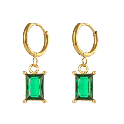 Square Stone Pendant Earrings - Zafinne Jewelry