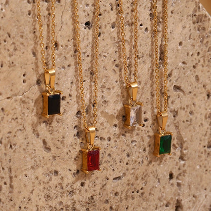 Square Stone Pendant Necklace - Zafinne Jewelry