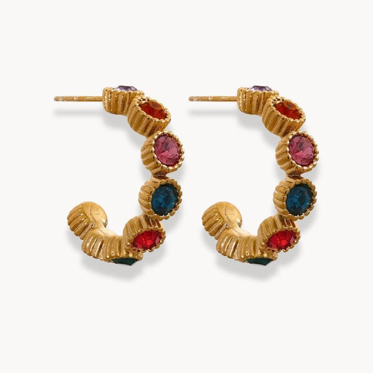 Stones Half Hoop Earrings - Zafinne Jewelry